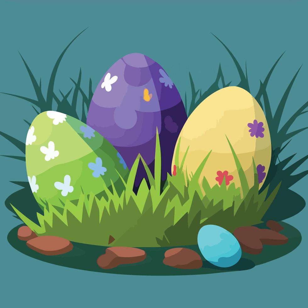 easter eggs in a grassy field vector