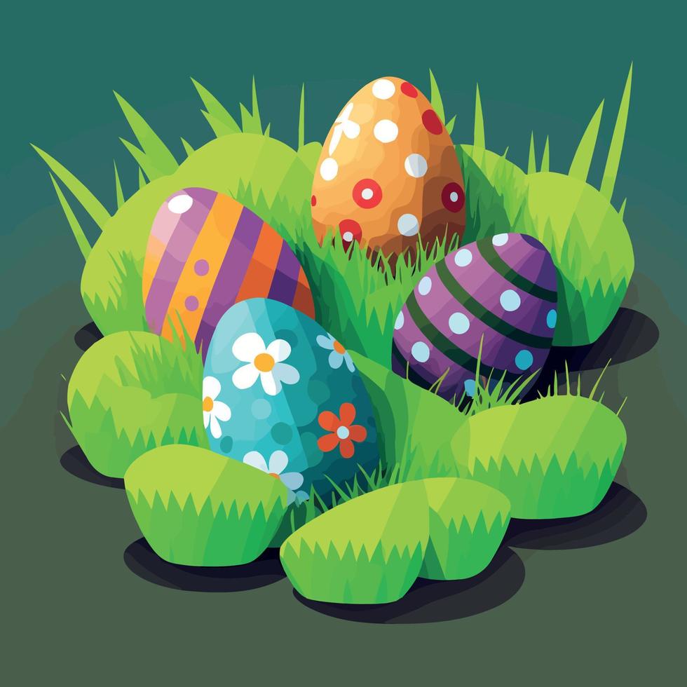 huevos de pascua en un campo de hierba vector