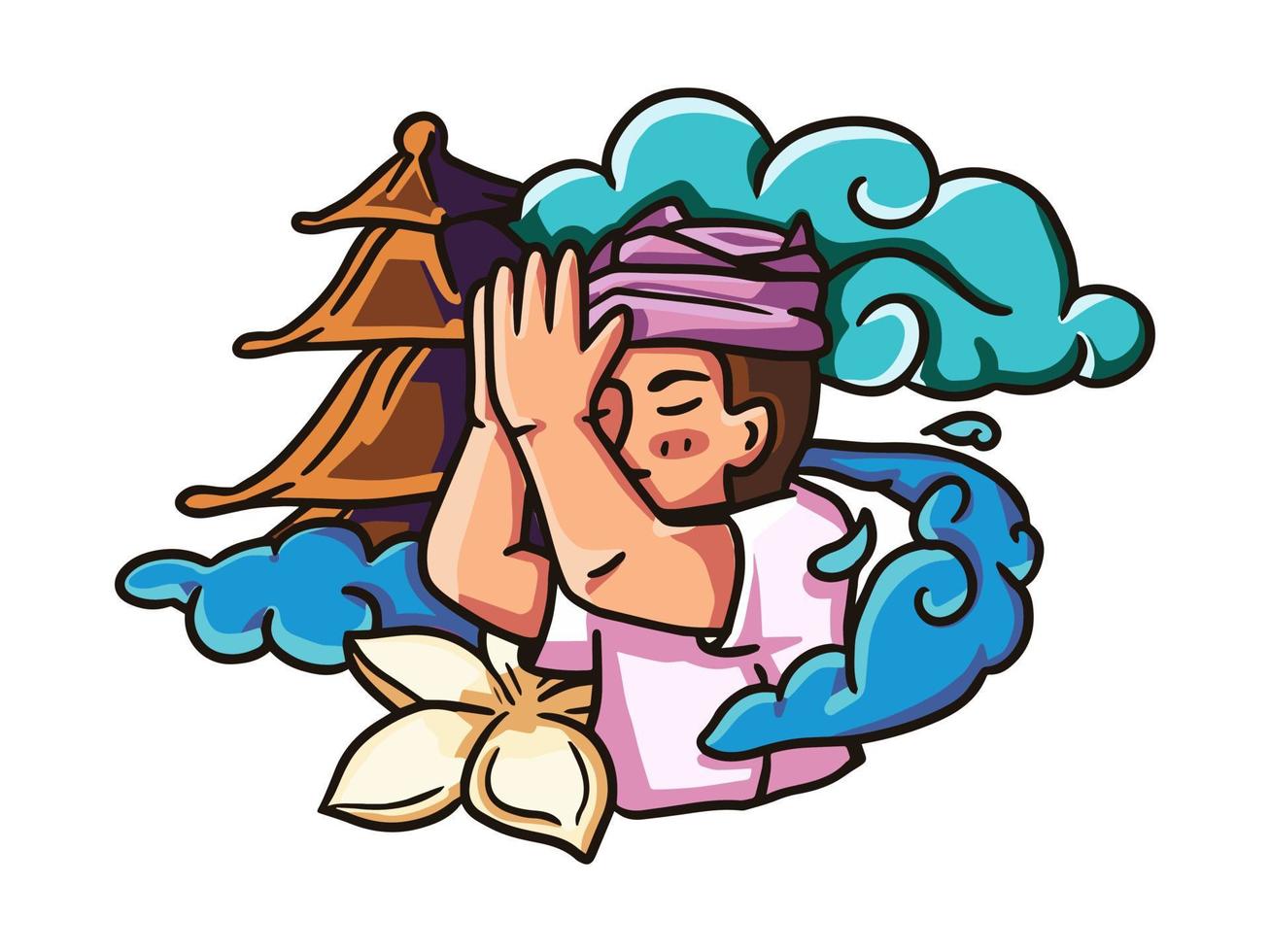 Bali Nyepi Day and Hindu New Year Illustration. Happy galungan celebration Design concept Hand DRawn vector