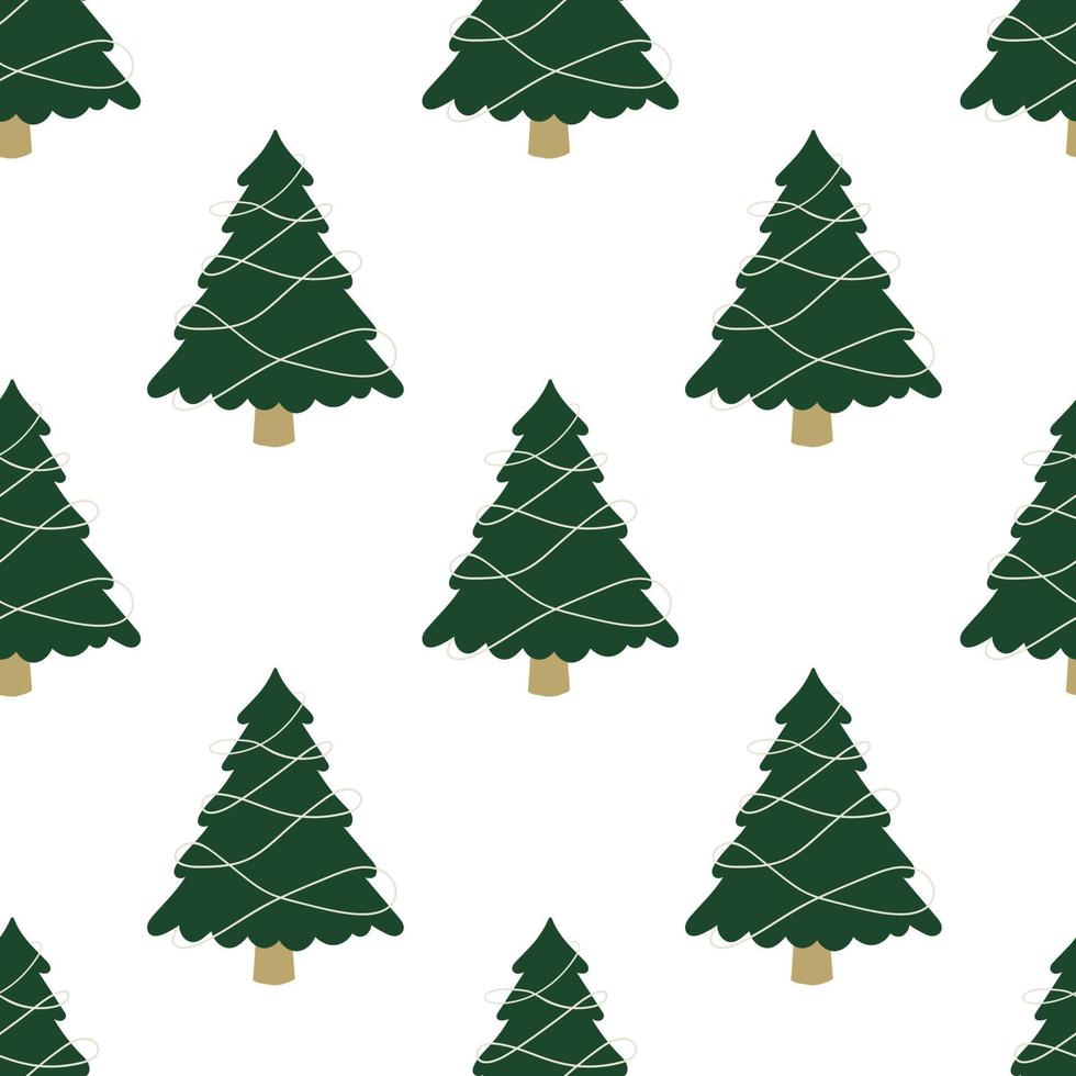 Cute Christmas tree with garlands. Winter festival seamless pattern. vector