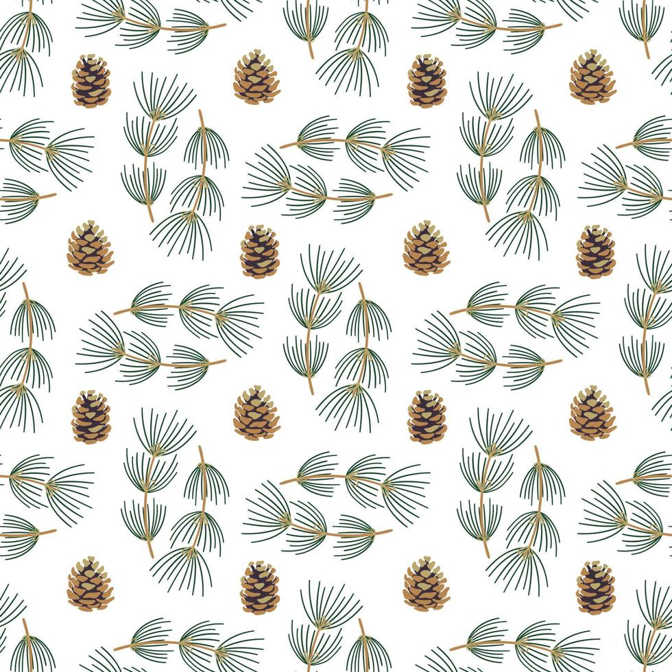 Fluffy coniferous twigs with beautiful cones. Elegant floral seamless pattern. vector