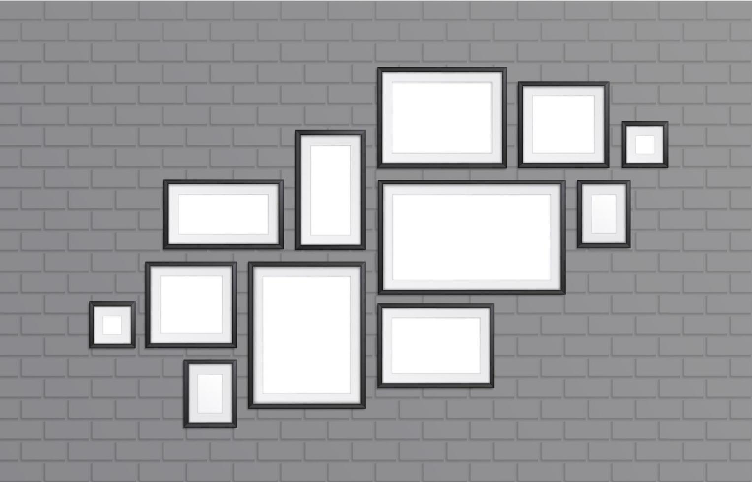collage de marcos negros en la pared de ladrillo gris vector