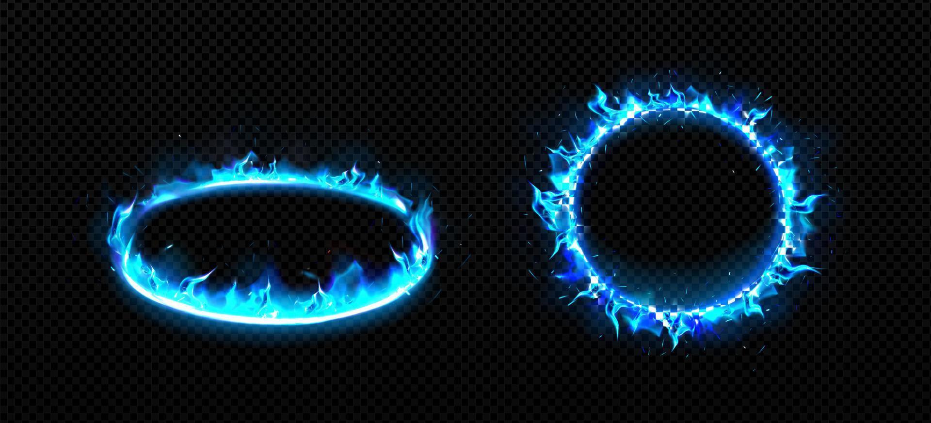 Round frames with fire. Burning rings with flame vector