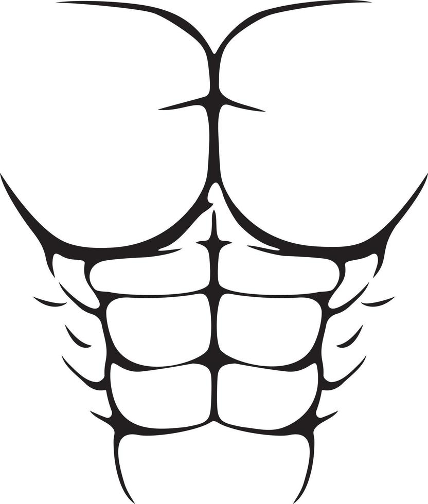 Six Pack Fake Abs. Muscular body. Black and White. Abdominal Muscles. Vector Illustration.