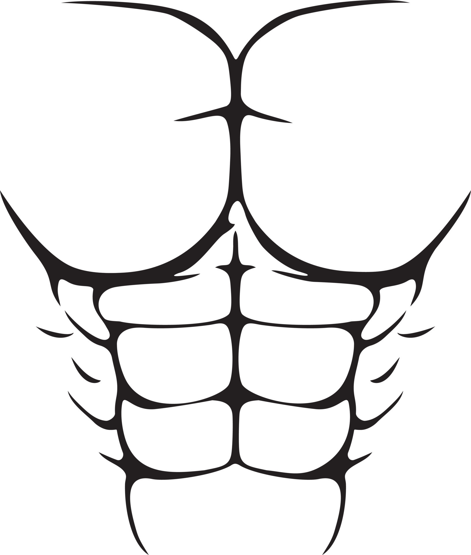 Six Pack Fake Abs Muscular Body Black And White Abdominal Muscles Vector Illustration 