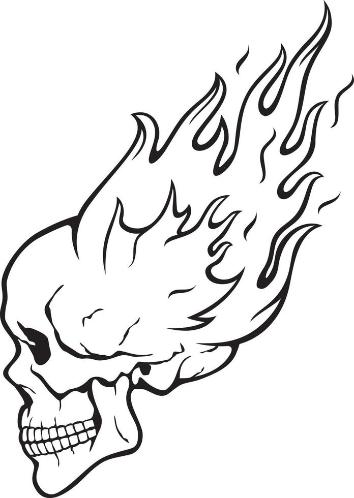 Flaming Human Skull Vector Illustration.