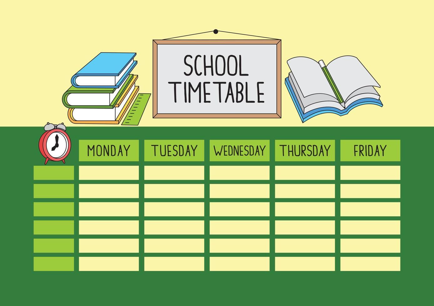 plantilla de horario de lecciones o horario escolar, listo para imprimir vector