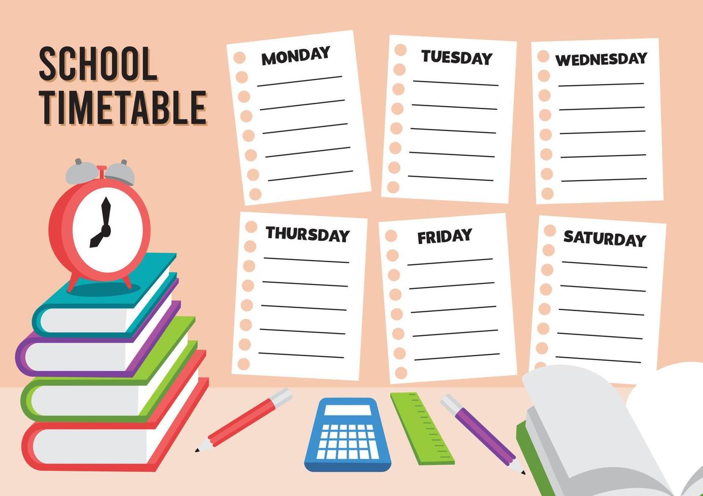 Trendy school timetable or lesson schedule template vector