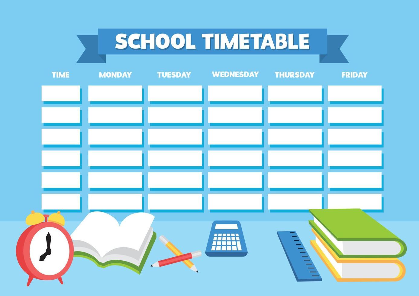 School timetable or lesson schedule template, ready to print vector
