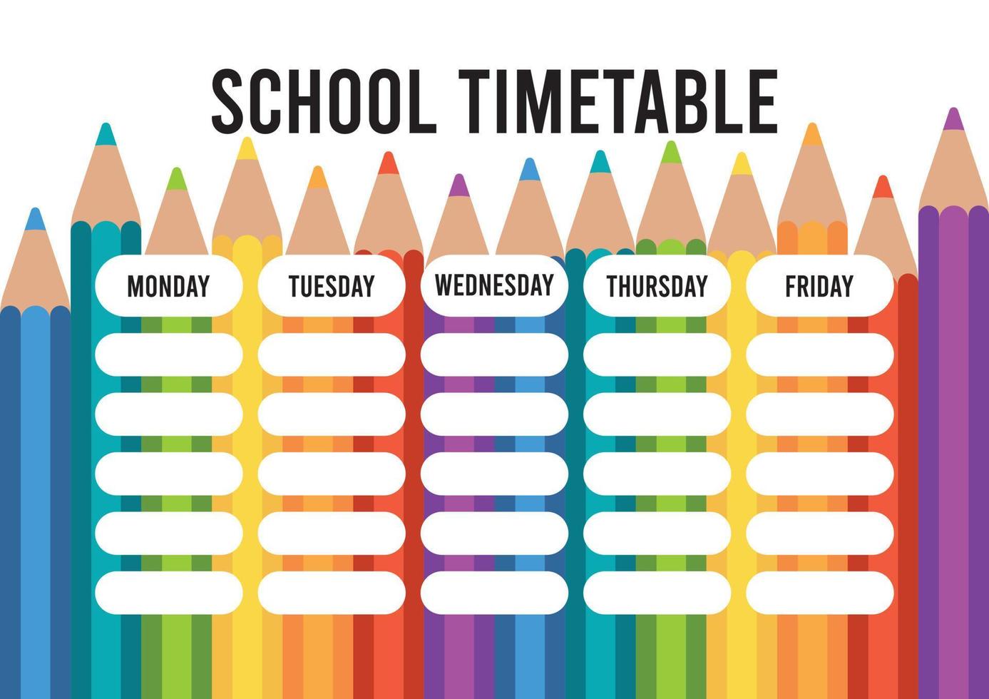 listo para imprimir el horario de clases o la plantilla del horario escolar vector