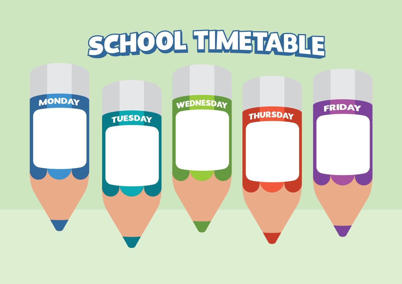 School timetable, study planner, printable week chart template vector