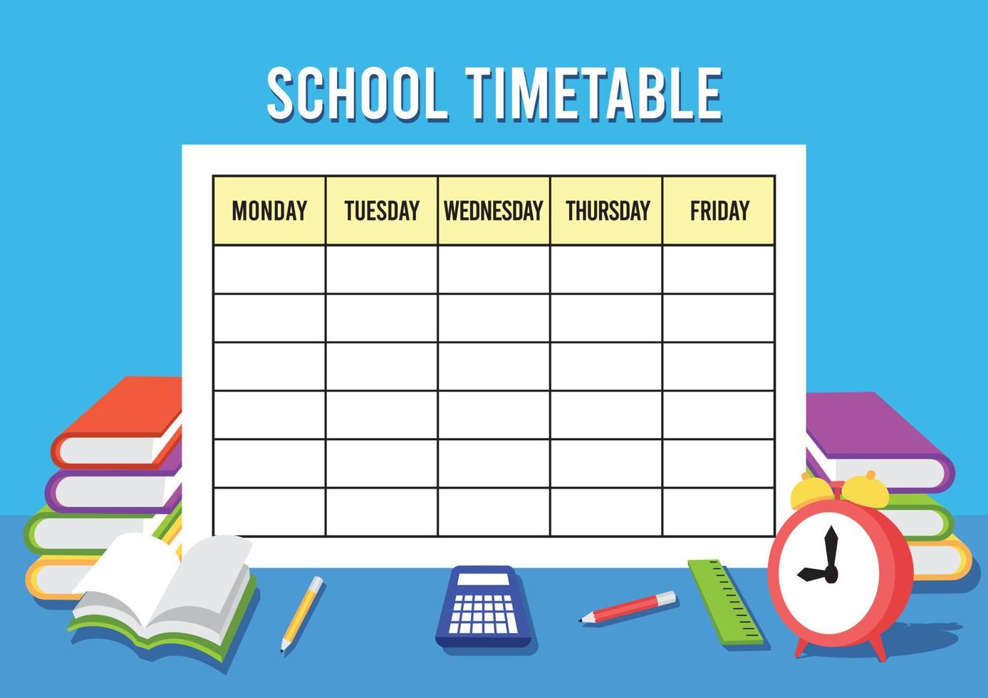 Cute school timetable or lesson schedule template vector