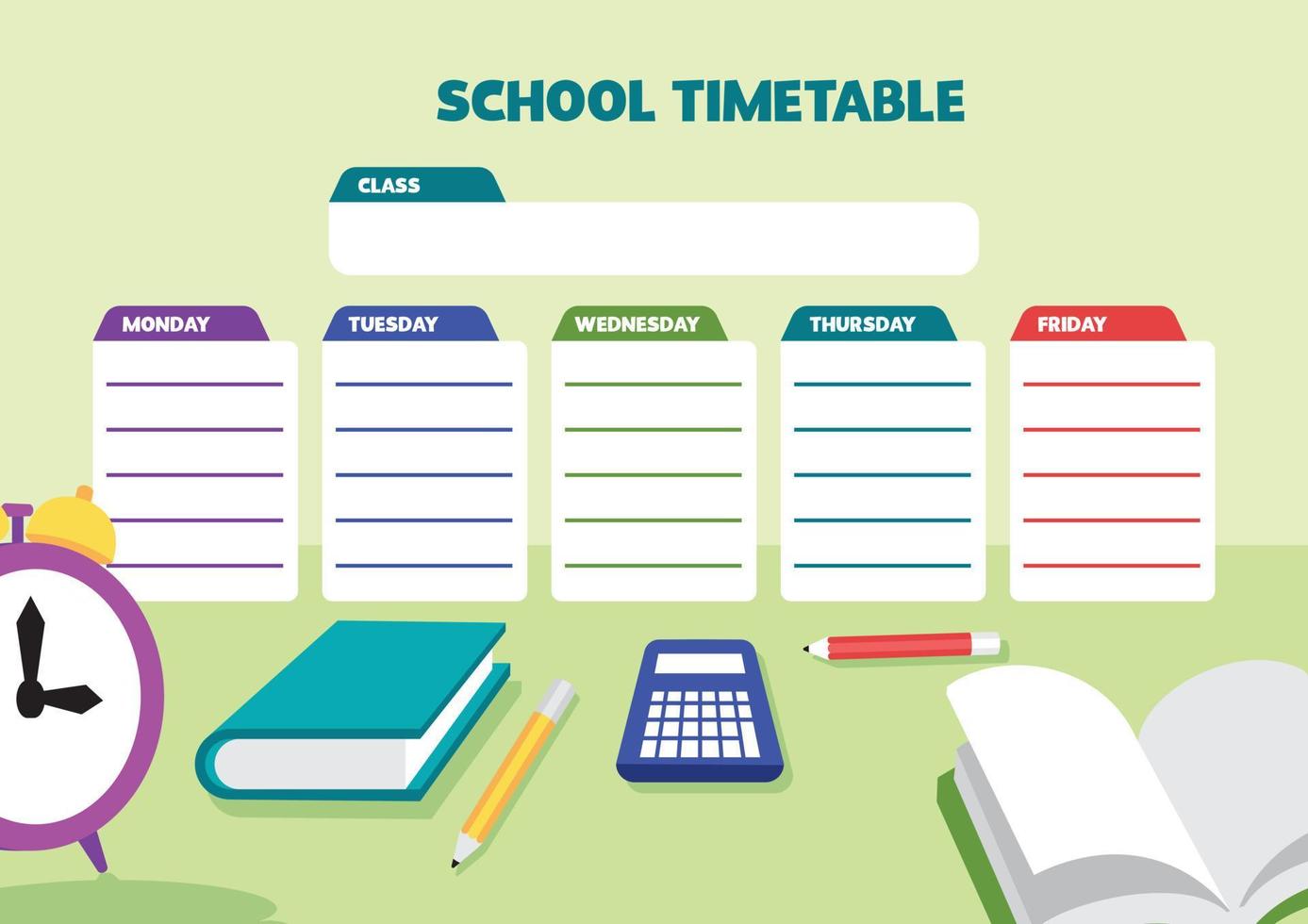 School timetable template week chart, lesson schedule template vector