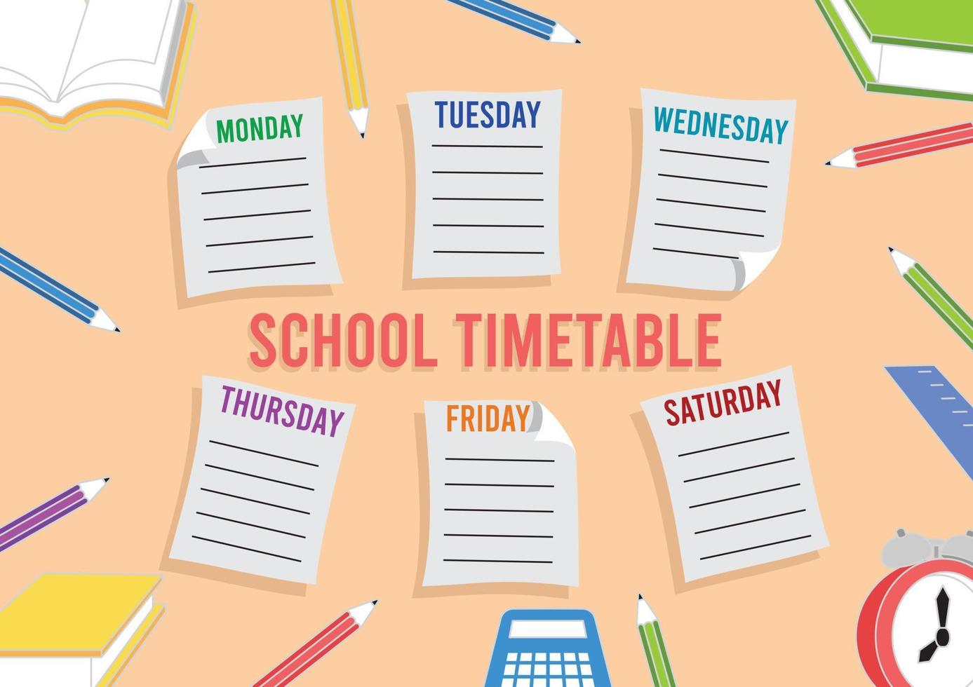 Week chart or plan and study planner, school timetable template vector