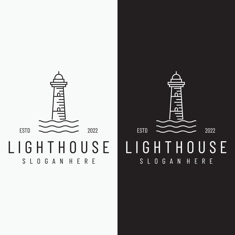 diseño de logotipo creativo de edificio de torre de faro de mar con plantilla de vector vintage de focos.