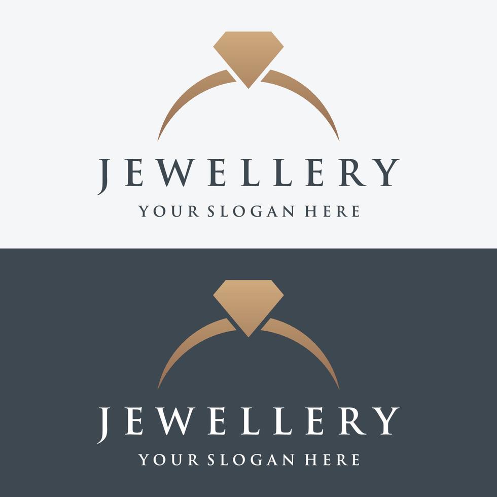 diseño de plantilla de logotipo abstracto de anillo de joyería con diamantes o gemas de lujo.aislado en fondo blanco y negro.el logotipo puede ser para marcas y signos de joyería. vector