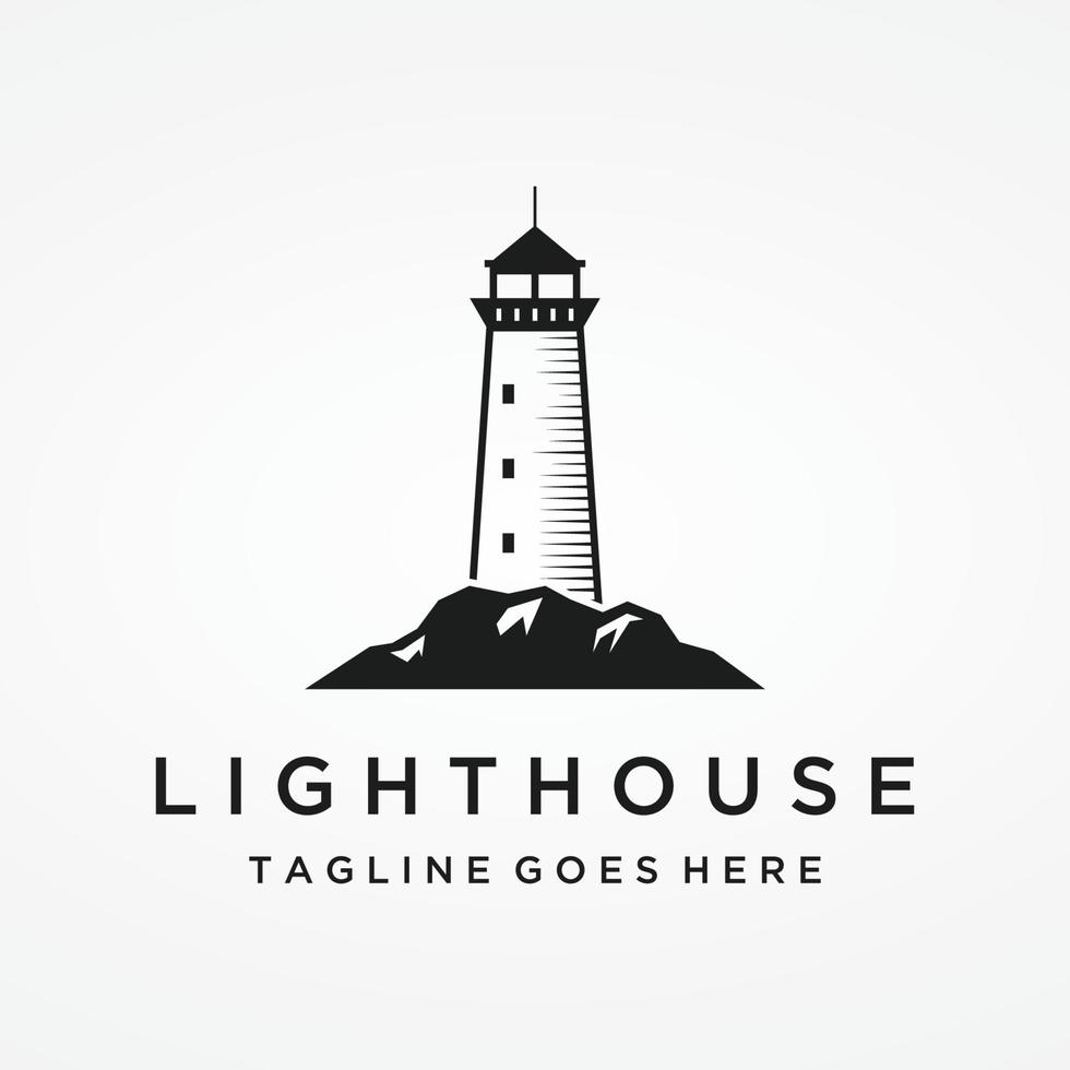 Sea lighthouse tower building creative Logo design with spotlights vintage vector template.