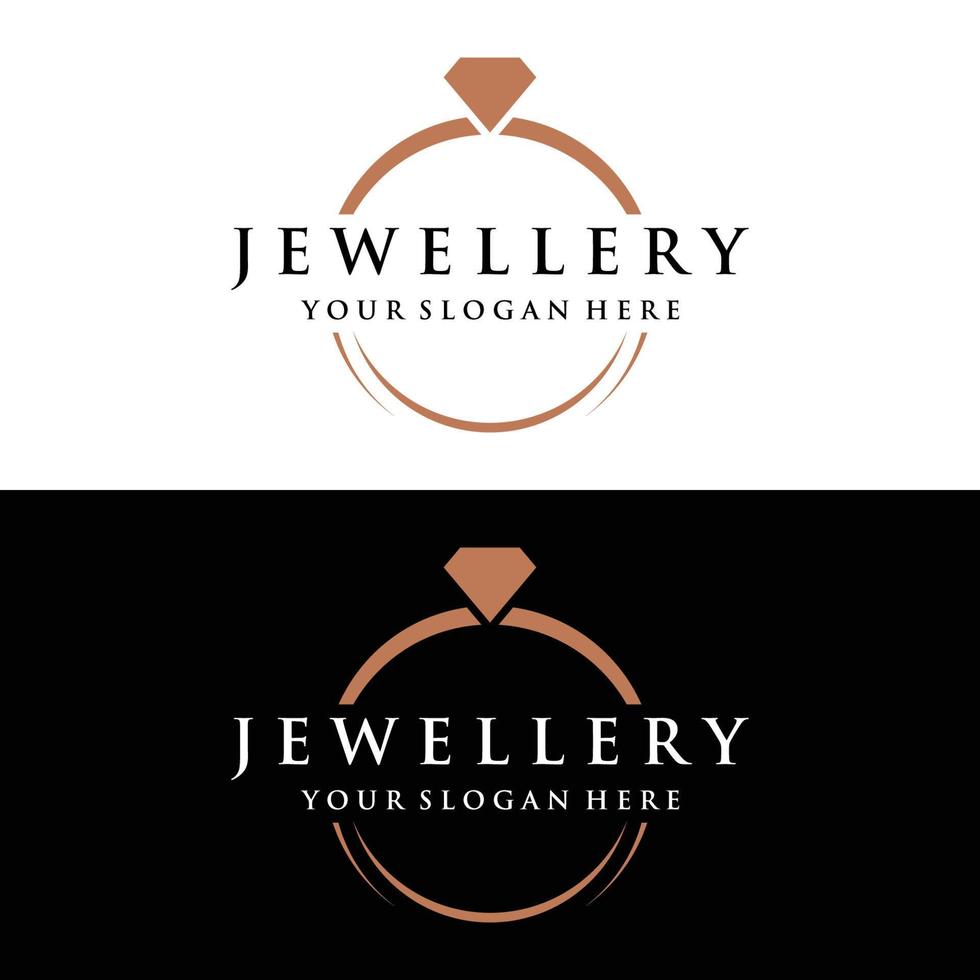 Jewelry ring abstract logo template design with luxury diamonds or gems.Isolated on black and white background.Logo can be for jewelry brands and signs. vector
