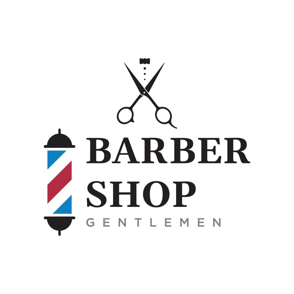 plantilla de logotipo de barbería en estilo vintage con el concepto de tijeras, maquinilla de afeitar y otras herramientas.logotipo para negocios, salón, etiqueta y barbería. vector