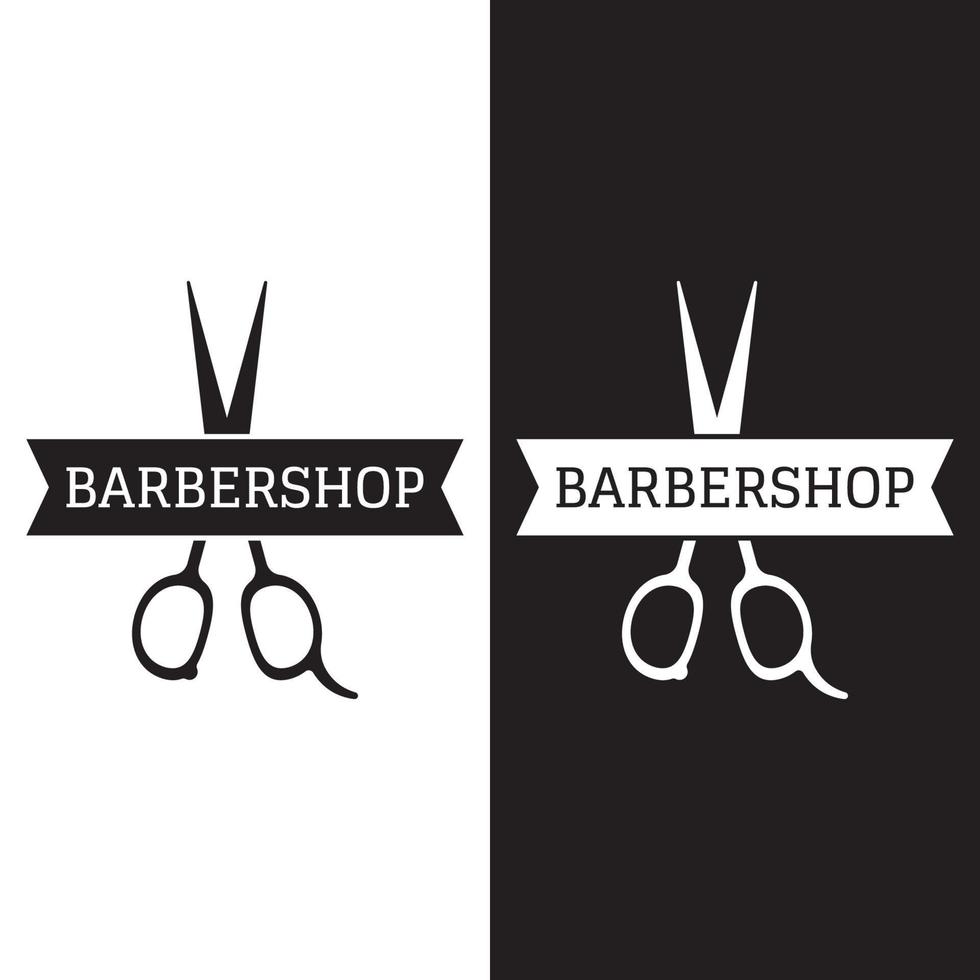 plantilla de logotipo de barbería en estilo vintage con el concepto de tijeras, maquinilla de afeitar y otras herramientas.logotipo para negocios, salón, etiqueta y barbería. vector