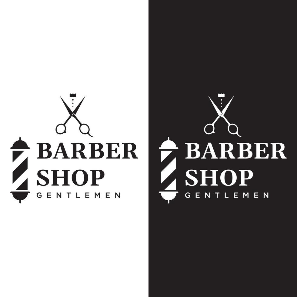 plantilla de logotipo de barbería en estilo vintage con el concepto de tijeras, maquinilla de afeitar y otras herramientas.logotipo para negocios, salón, etiqueta y barbería. vector