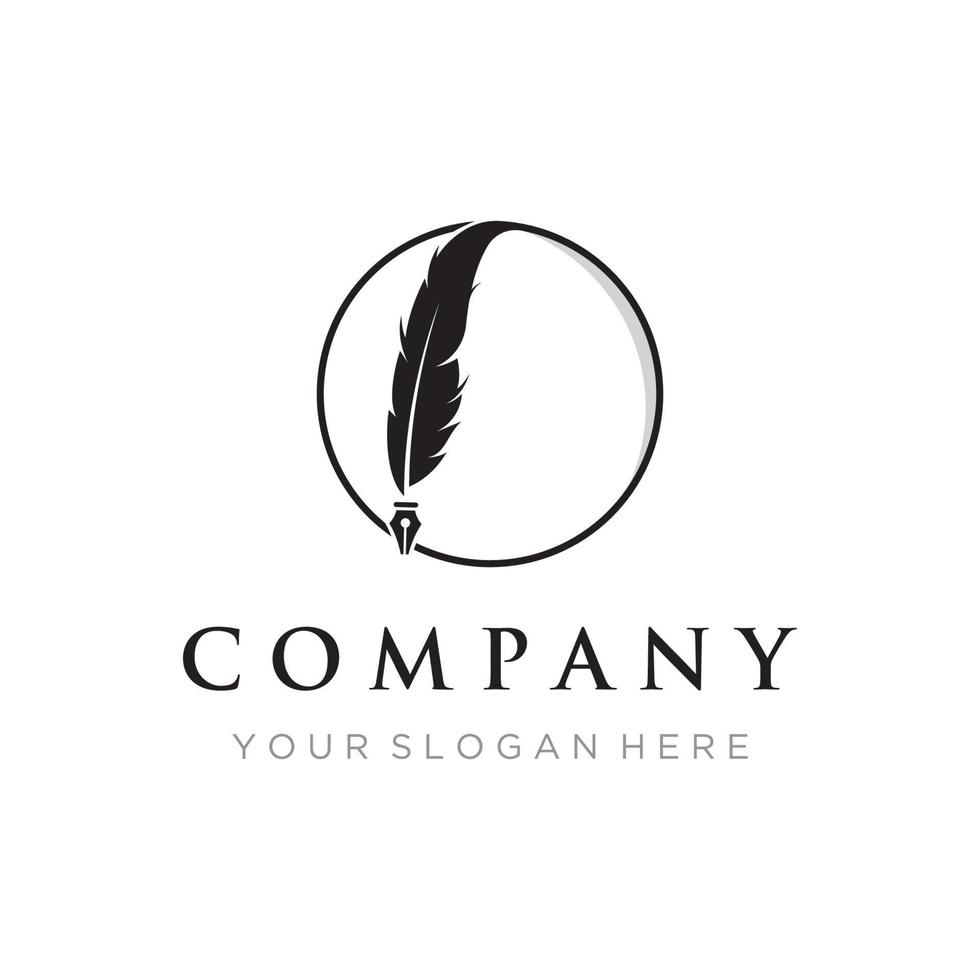 Vintage quill pen logo creative template design and with ink.Classic and luxury stationery illustration. vector