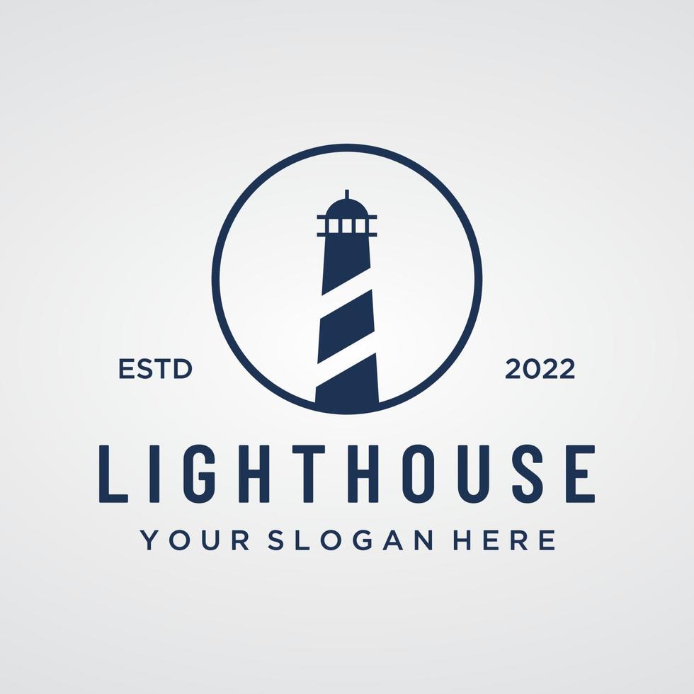 Sea lighthouse tower building creative Logo design with spotlights vintage vector template.