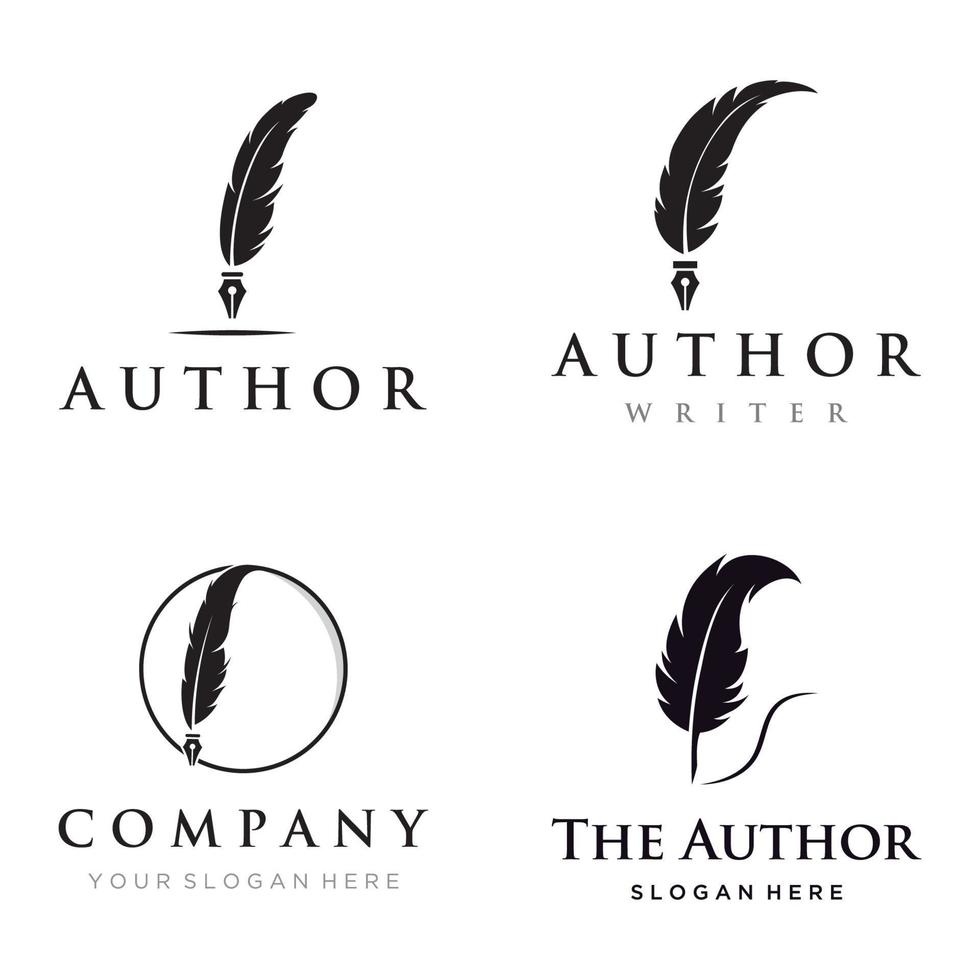 Vintage quill pen logo creative template design and with ink.Classic and luxury stationery illustration. vector