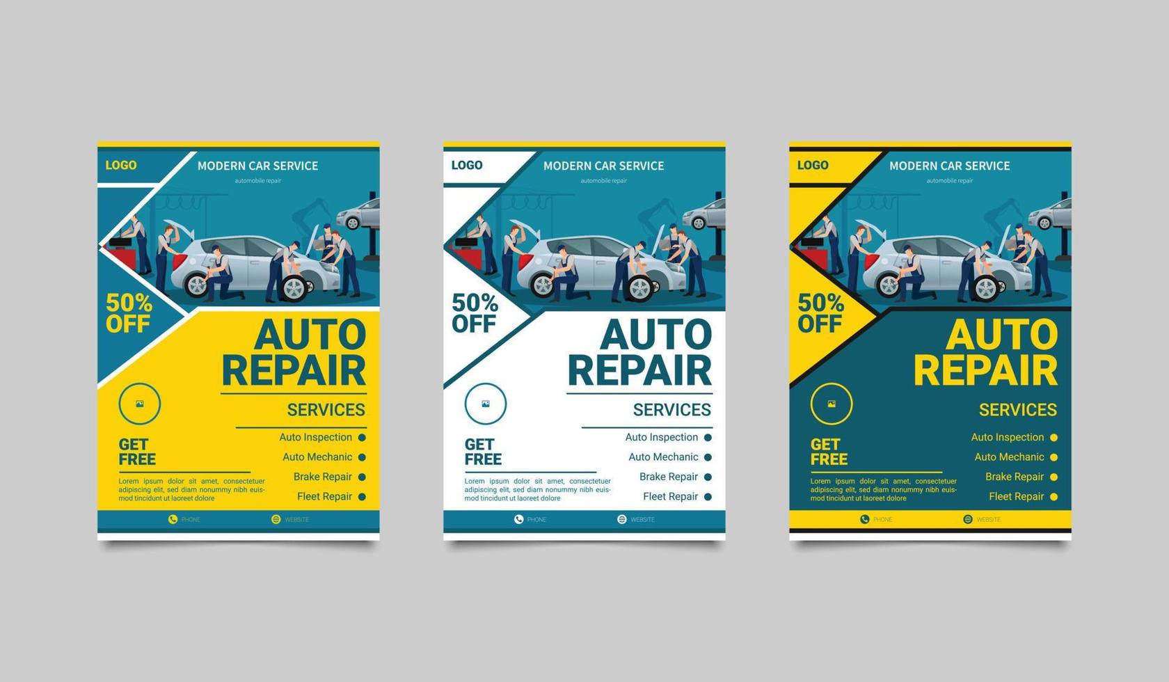 Car repair service flyer design. Flat design repair shop Flyer vector