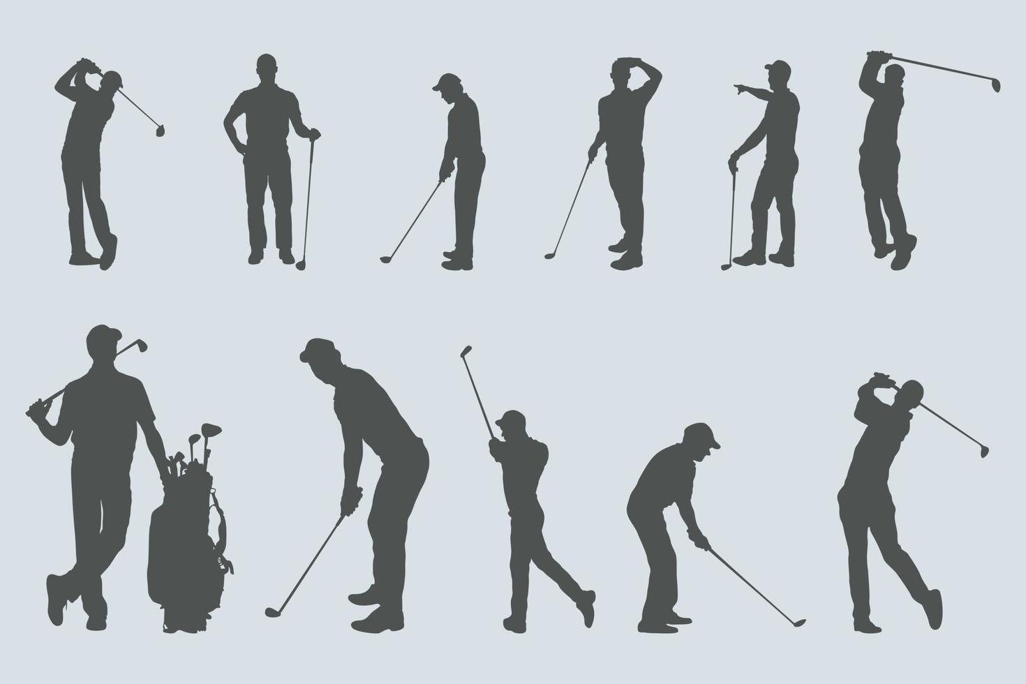 Golf player silhouettes, Golf player playing silhouettes vector