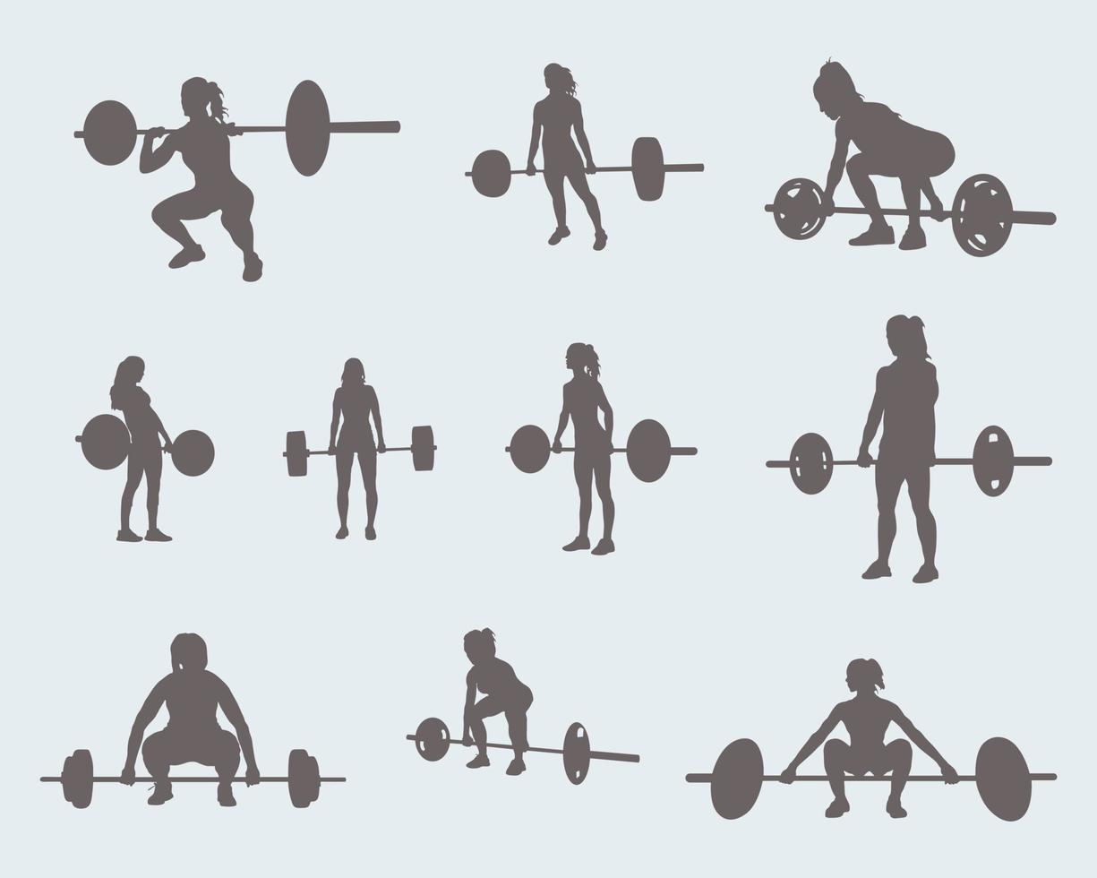 Woman weightlifting silhouettes, Woman fitness exercise silhouettes vector