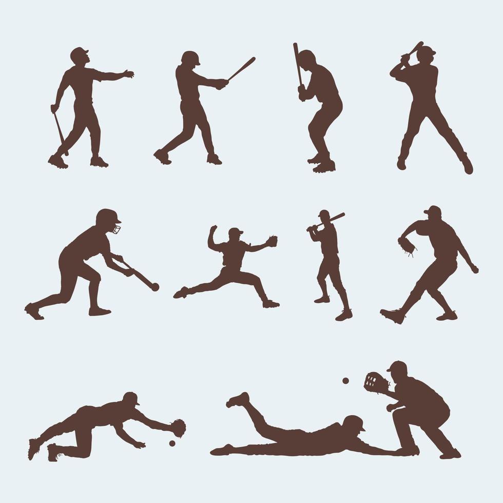 Baseball player silhouette collection, Baseball player silhouette set vector