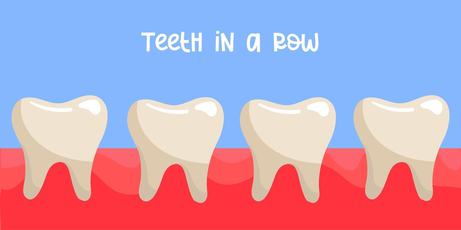 dientes suaves y sanos seguidos sobre un fondo azul. ilustración vectorial dental en un estilo plano. ilustración para pancartas, volantes, postales. vector