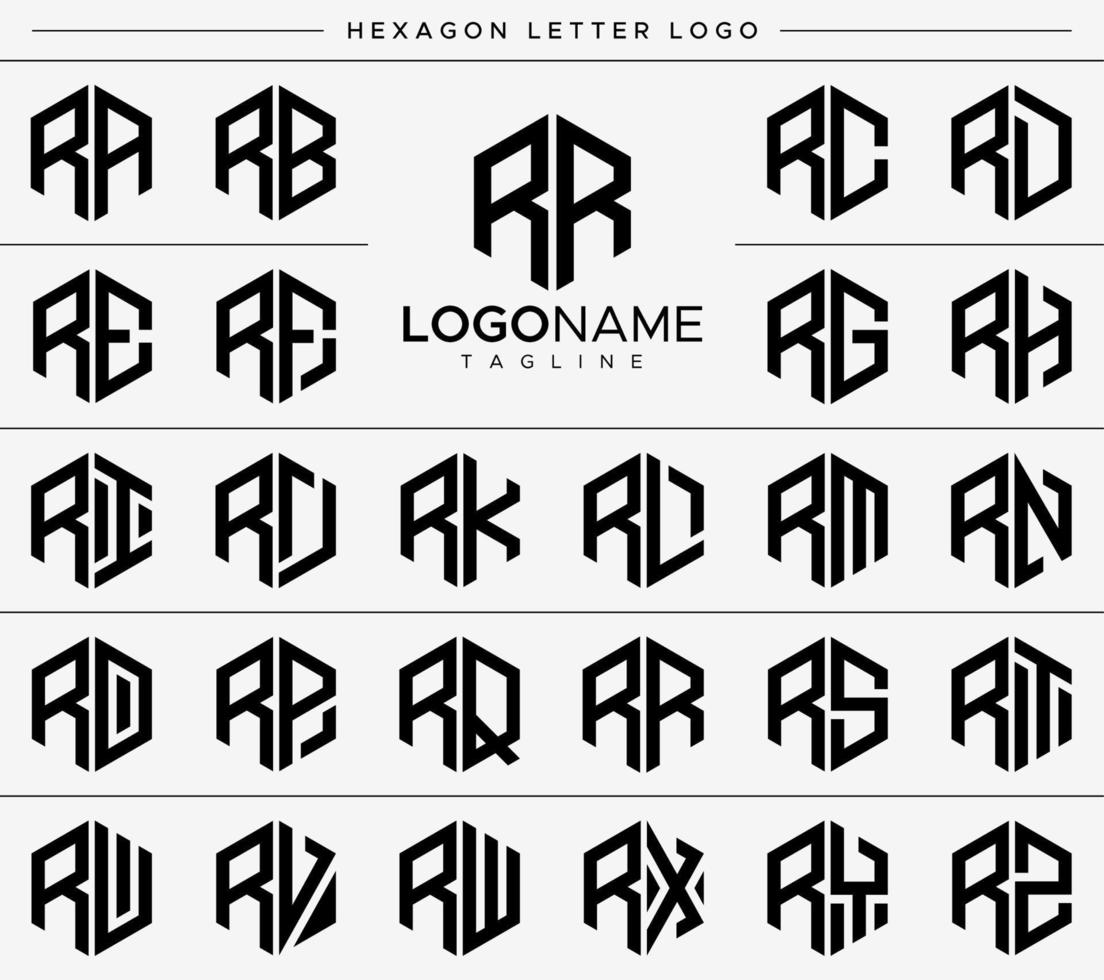 Collection of R letter logo design in hexagon shape. Hexagon R letter logo vector set.