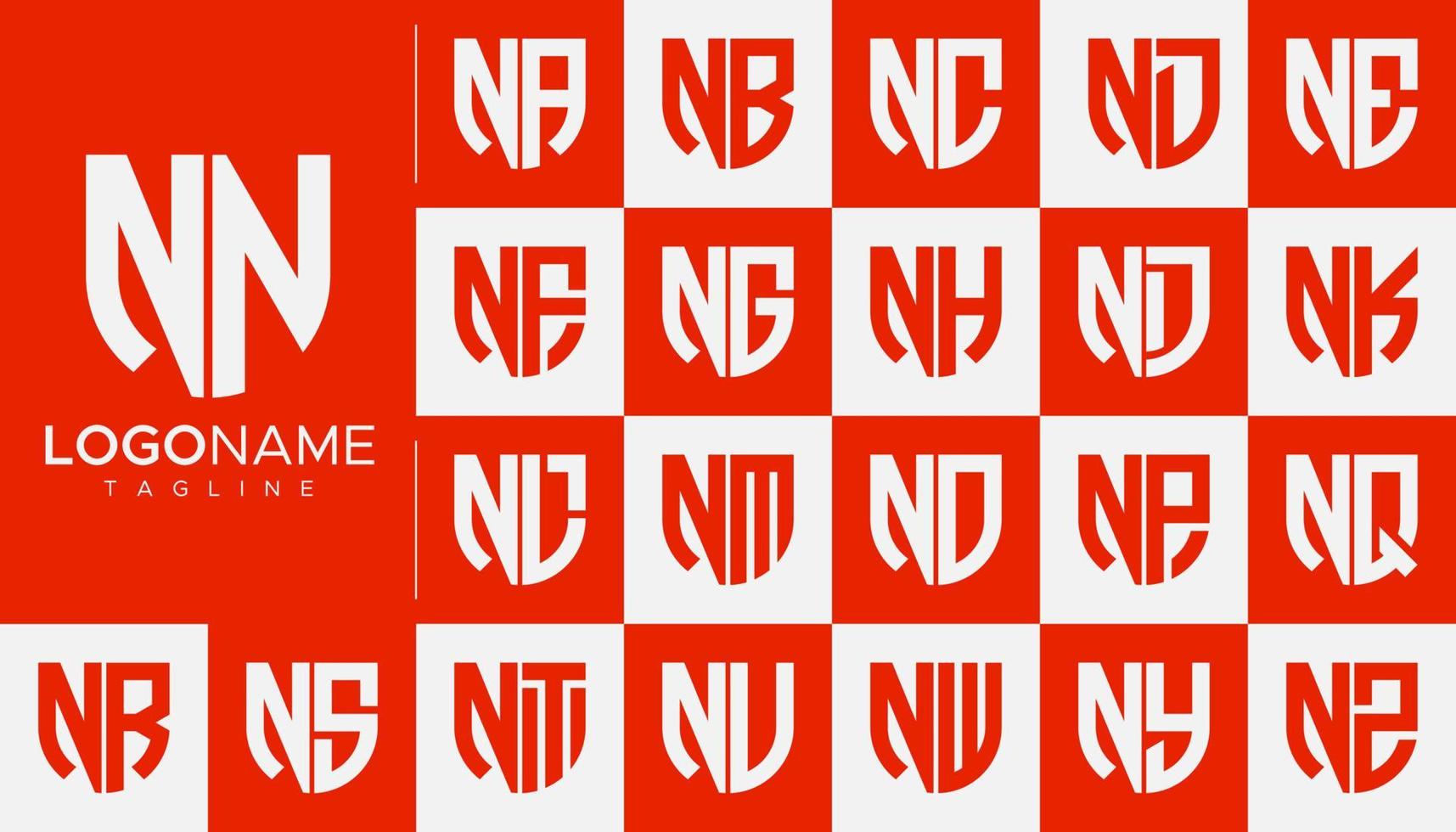 Set of N lettermark logo design in shield form. N letter logo resource set. vector