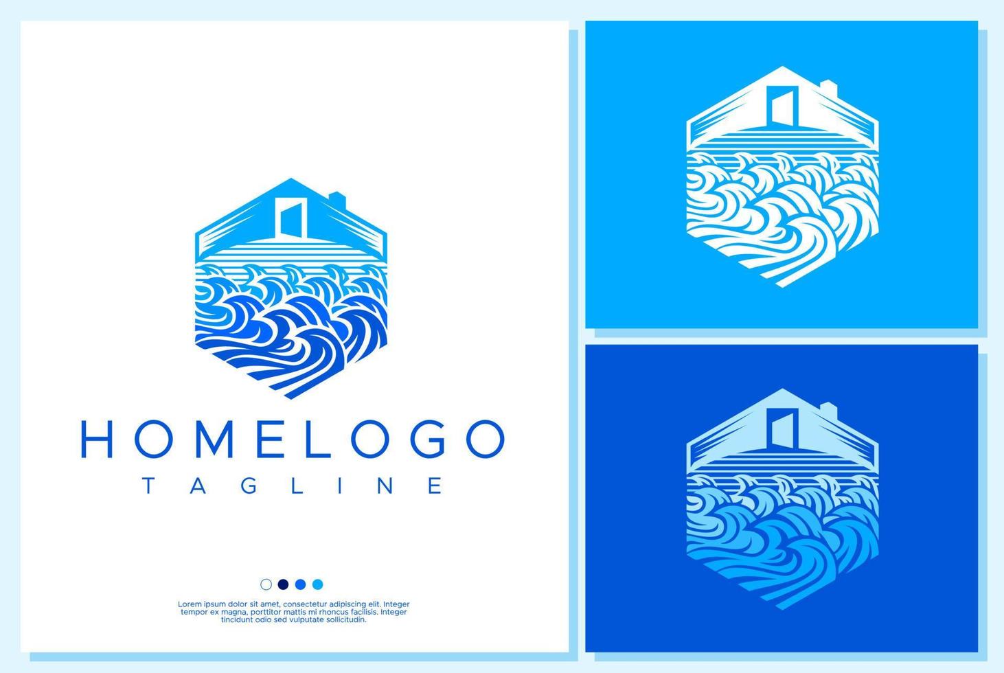 Home wave logo design. Beach villa logo design template. vector