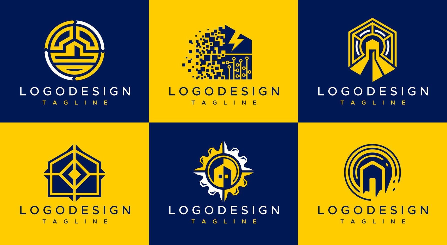 colección de plantillas de diseño de logotipo de hogar moderno. conjunto de vectores del logotipo de la casa de tecnología.