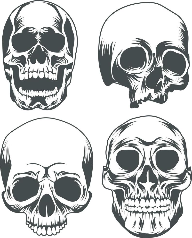 Set of human skull black vector illustration