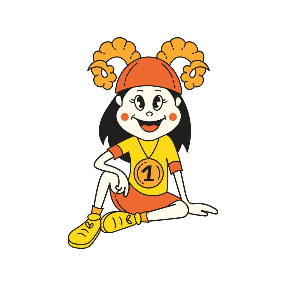 Groovy Aries girl in retro cartoon style vector