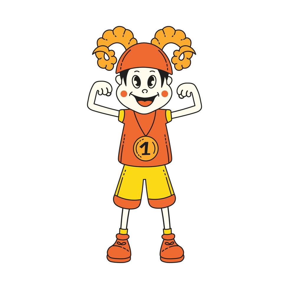 Groovy Aries boy in retro cartoon style vector