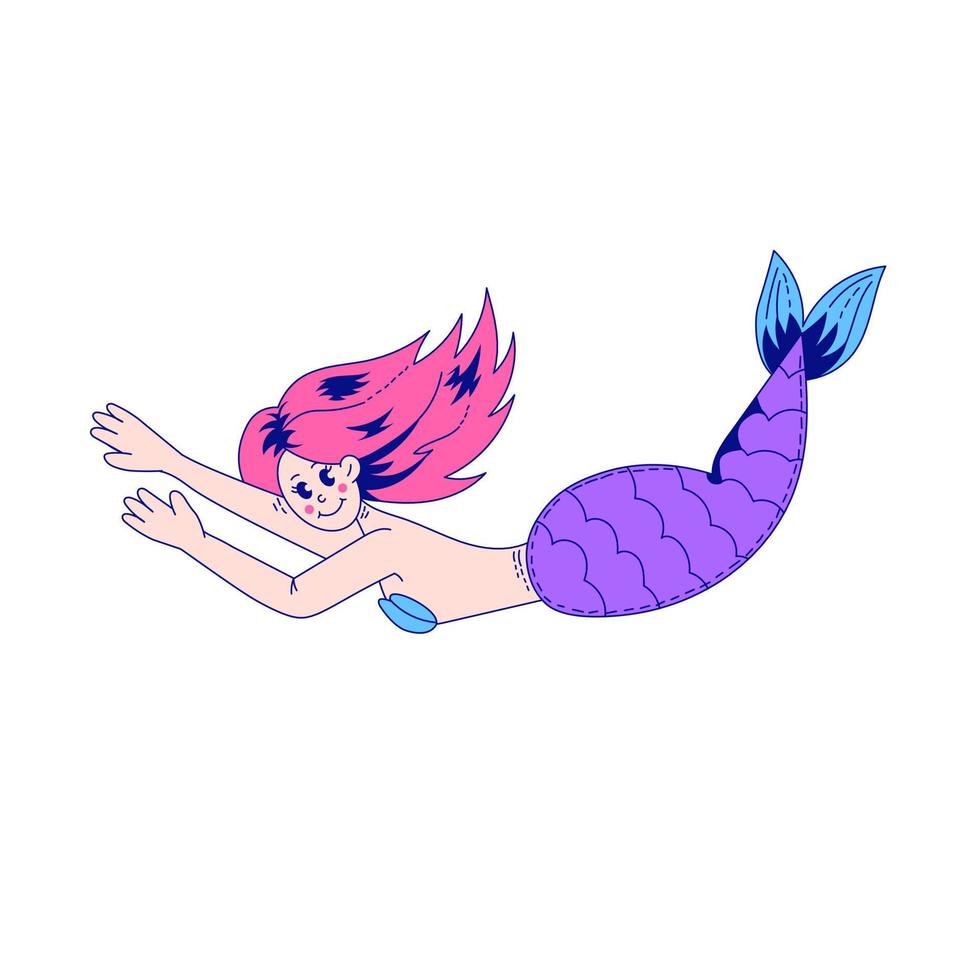 Mermaid girl with pink hair vector