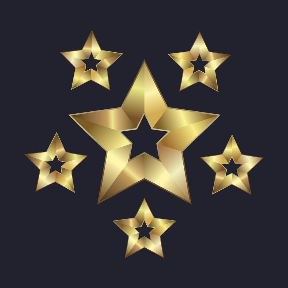 seis estrellas sobre fondo oscuro, 6 botones de estrella premium, opciones, premio, diseño de niveles. y nivel oscuro premium con botón de color dorado, ilustración vectorial vector