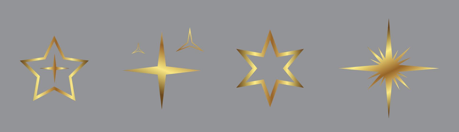 conjunto de infografías del universo dorado y brillante de la estrella dorada, símbolo solar del icono de la luz estelar vector