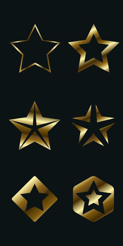 SIX golden stars light, and different stars icon in premium shapes, symbols, icons vector illustration.