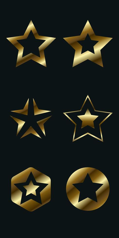 grupos de estrellas de lujo, seis estrellas doradas, forma de estrellas premium, símbolos, vectores de iconos.
