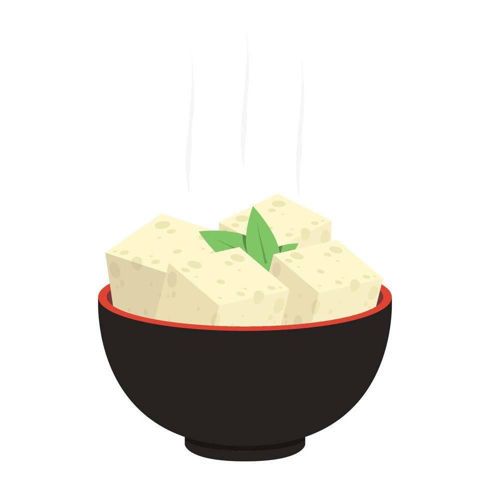Tofu in bowl. Tofu isolated on white background. Vegetarian nutrition, healthy food. vector
