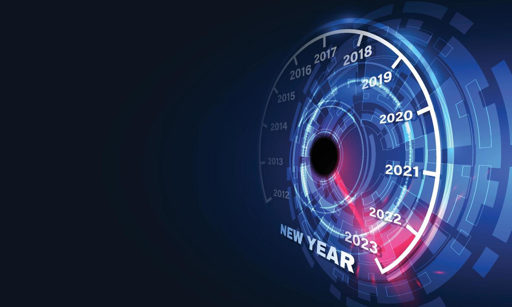 New year 2023 car speedometer, red indicator on black blur background vector