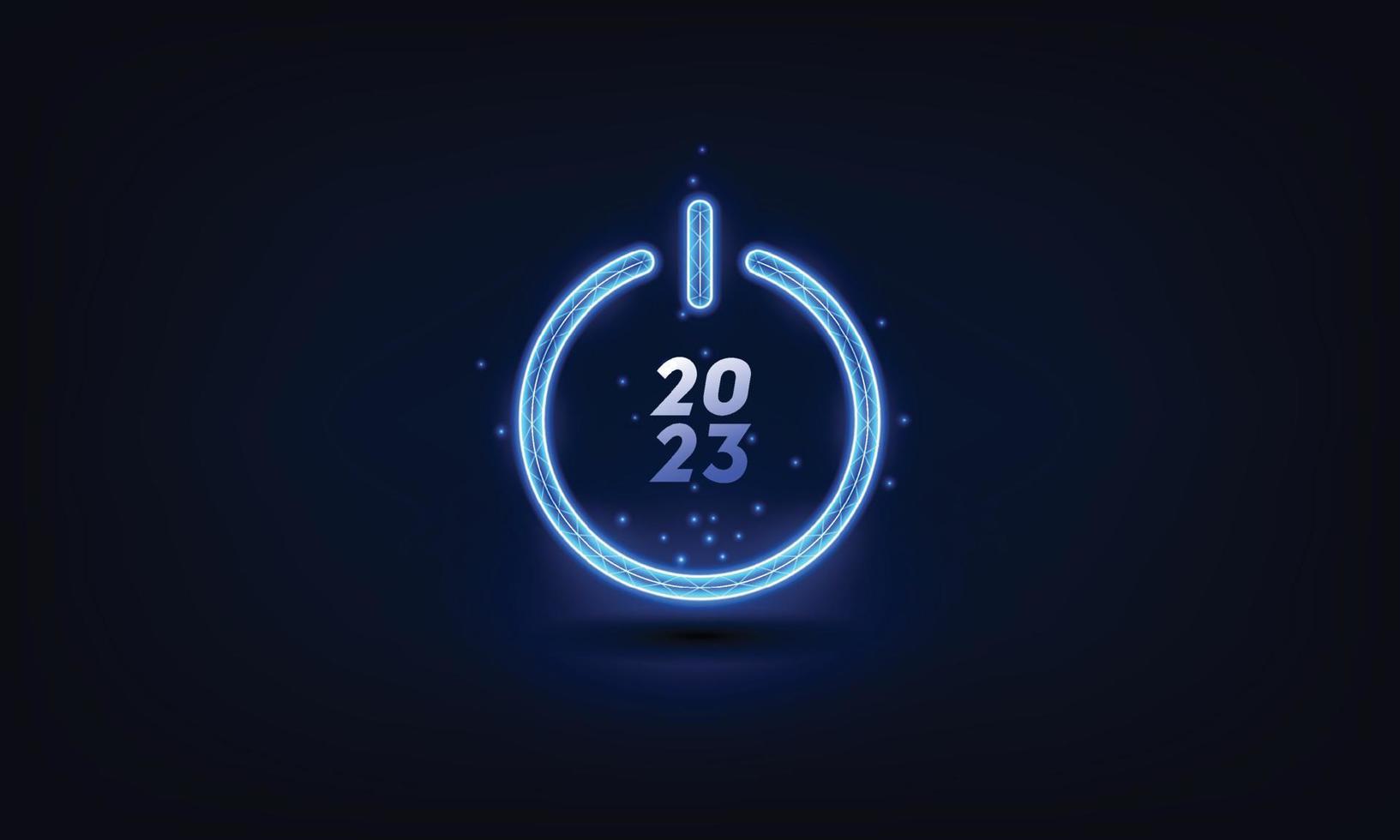 Abstract blue power button with number 2023 inside. vector