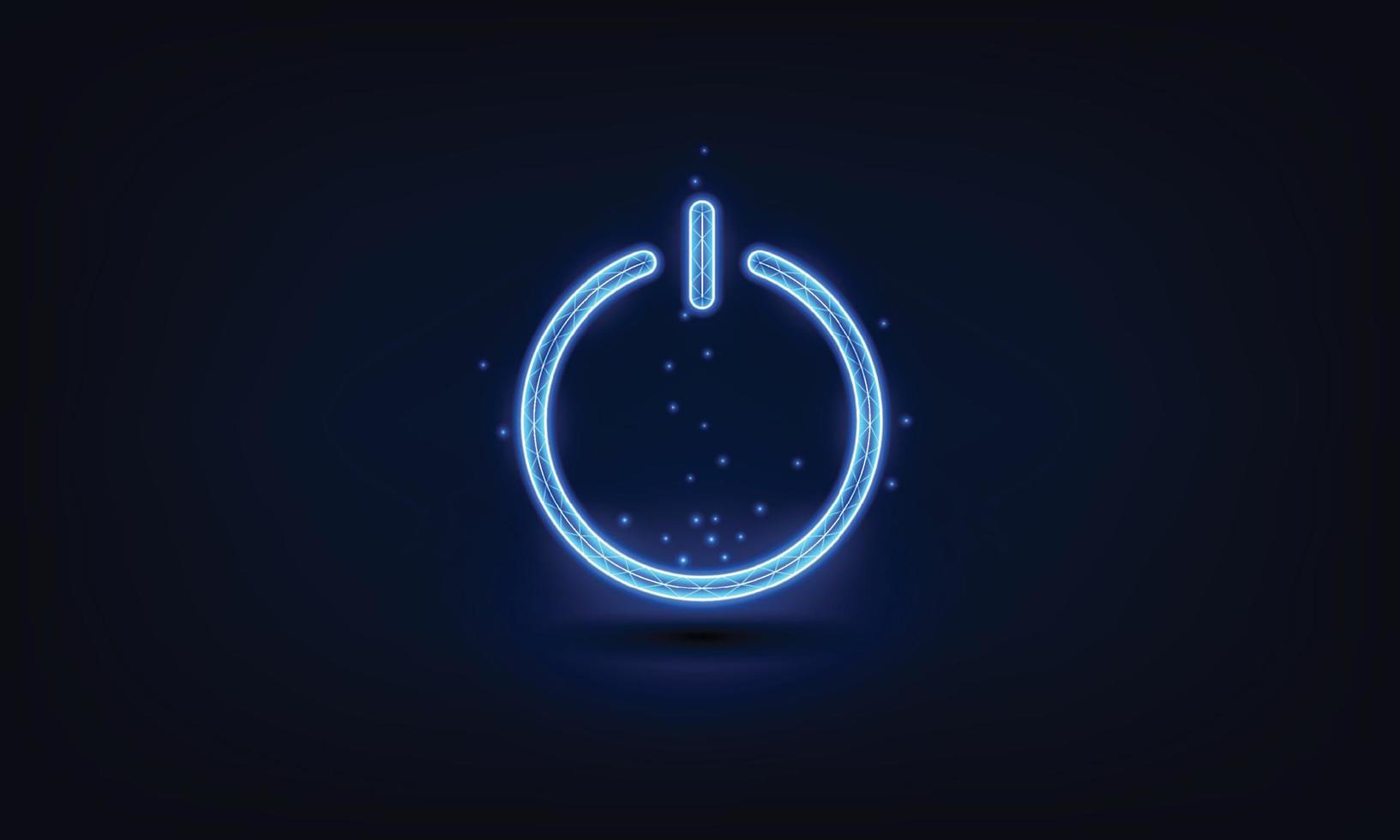 power button concept on Low Poly wireframe blue illustration on dark background. Lines and dots. vector