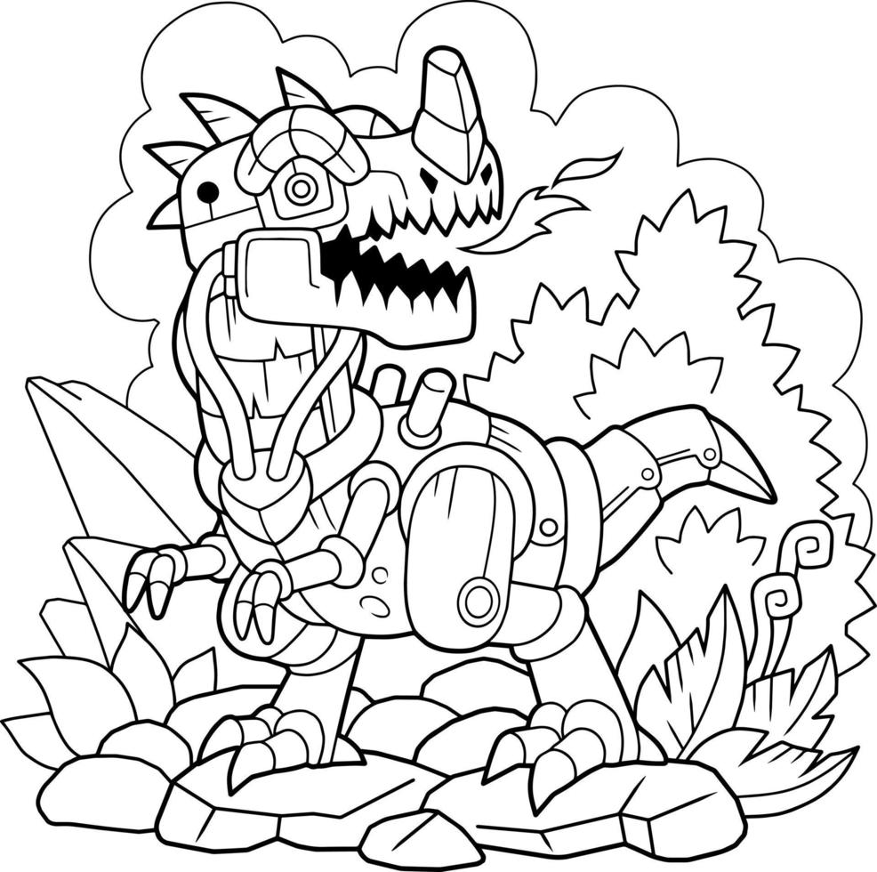 robot dinosaur ceratosaurus coloring book vector